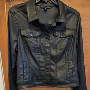 White House Black Market Black Coated Denim Moto Jacket Size 16